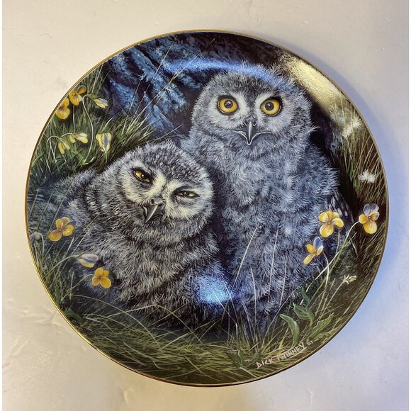 Vintage Snowy Owls Plate B1171 Baby Owls Collection Danbury Mint 1988 - Picture 5 of 5